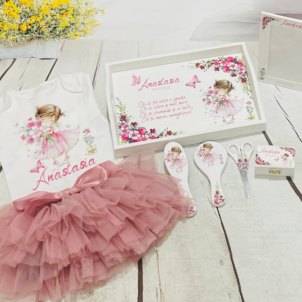 Set tavita pentru taiere mot Fetite, model Fetita cu Flori UK, 30x20 cm,
