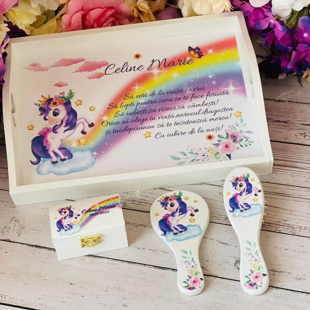 Set tavita pentru taiere mot fetita, model Unicorn UK, 30×20 cm