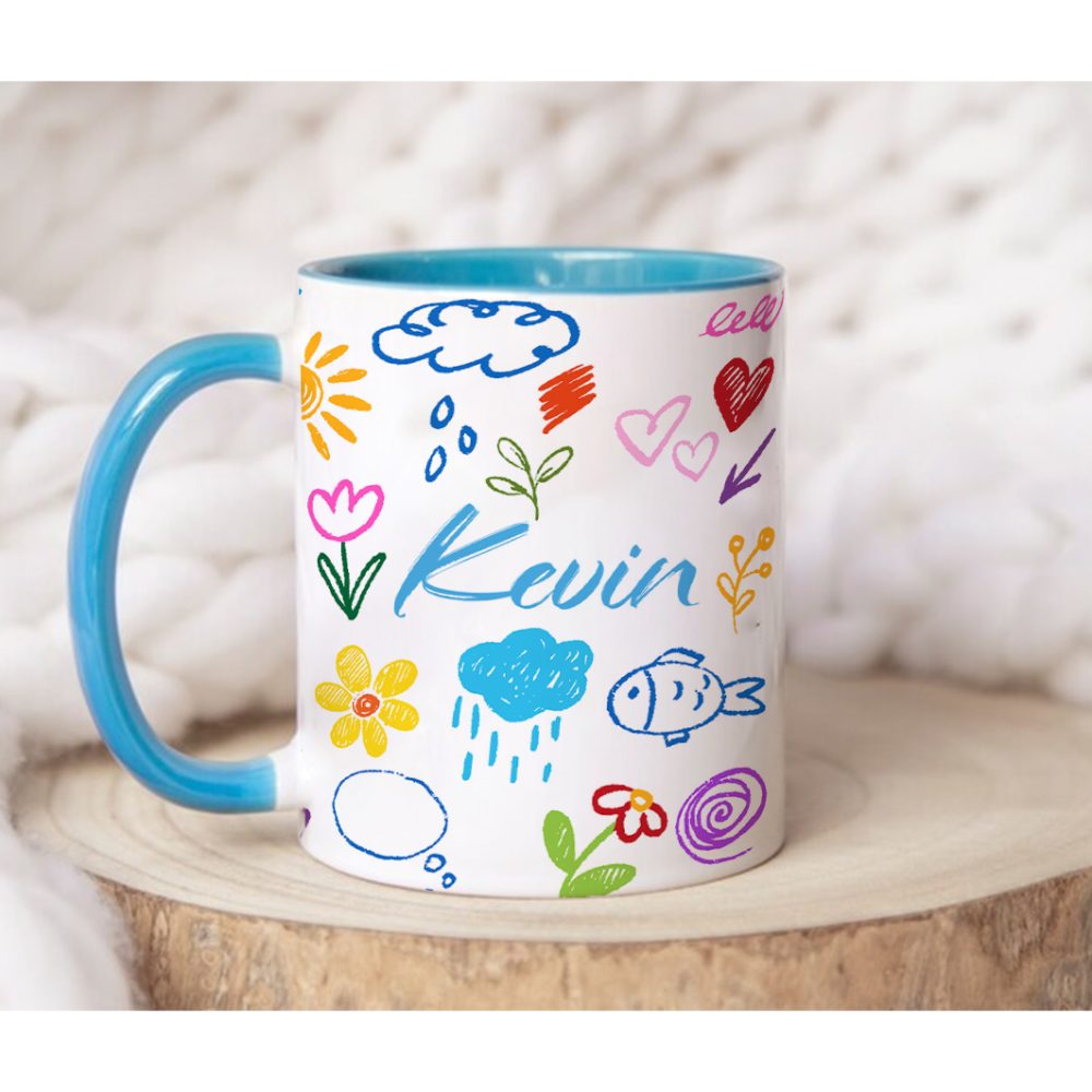 Personalized Doodle Mug, Colorful Ceramic Cup, Kids Gift